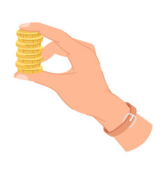 Hand Holding Stack Of Yellow Dollar Coin As Small