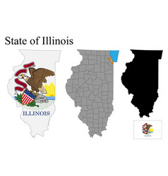 Set Of Maps Illinois Usa Flag On The Map