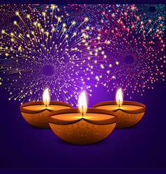 Purple Background Diwali With Fireworks Design