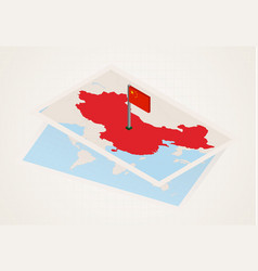 China Selected On Map With Isometric Flag