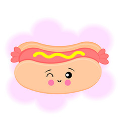 Hot Dog Kawaii Style Cute Wink Eye Fast Food