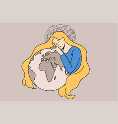 Sad Ukrainian Woman Hug Planet Earth