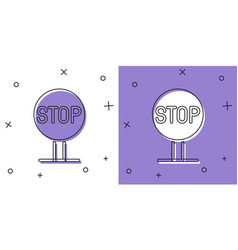 Set Stop Sign Icon Isolated On White And Purple