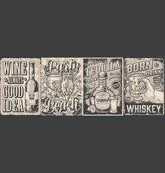 Alcoholic Booze Set Flyer Monochrome