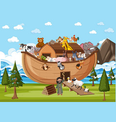 Animals On Noahs Ark In Ocean Scene