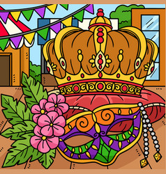 Mardi Gras King Crown And Mask Colored Cartoon