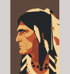 Native American Chief In Profile Flat Color