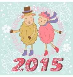 2015 Card With Cute Sheeps Couple Kissing