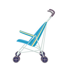 Blue And Yellow Empty Baby Stroller Isolated