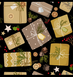 Winter Holiday Xmas Gift Boxes Seamless Pattern