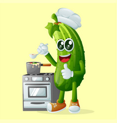 Cute Cucumber Character Cooking On A Stove