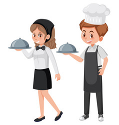 Waiter And Waitress Serving Food