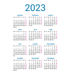 Calendar 2023 Year Design Template Week Starts