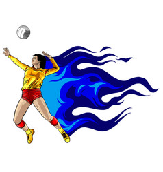 Abstract Female Volleyball Player Fire Power