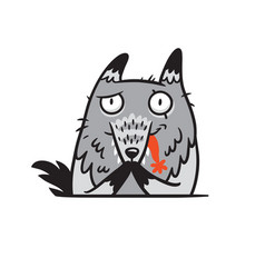 Cartoon Grey Wolf Eating Red Cap