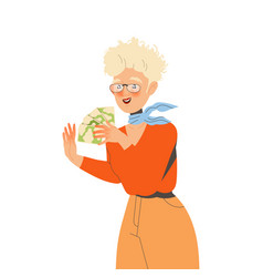 Woman Pensioner Character Playing Cards Game