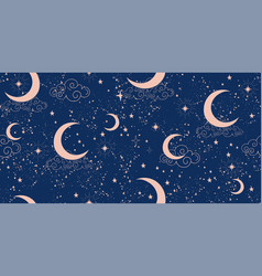 Celestial Star Seamless Pattern With Moon