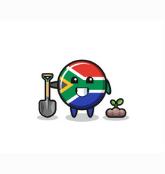 Cute South Africa Flag Cartoon Is Planting A Tree