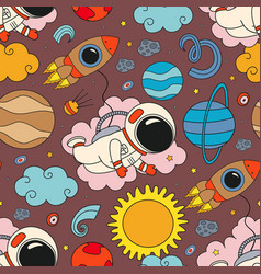 Seamless Pattern With Cute Astronaut Flying In Sp