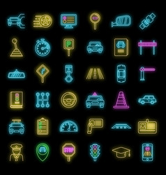 Auto Driving School Icons Set Neon