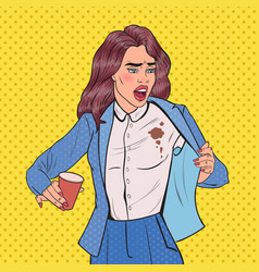 Pop Art Business Woman Spilling Coffee On Shirt