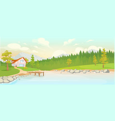 Country House Next To River Flat Color