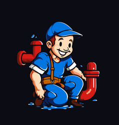 Plumber With Pipe Isolated On Black Background