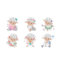 Set Of Cartoon Isolated Sheep Collection Cute