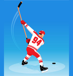 Hockey Player Slap Shot On Goal Back View