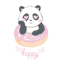 Cute Panda Eating Donut Flat Asian Rainforest