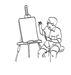 Male Artist Drawing On Blank Canvas On Tripod