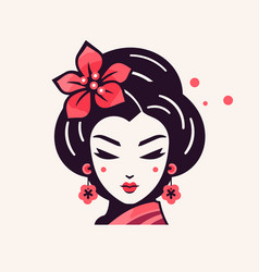 Asian Japanese Fashion Girl With Red Flowers