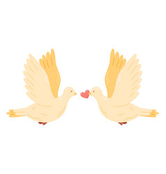 A Pair Of Doves In Love Holding Heart In Its