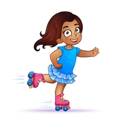 Little Girl Latina Rides On Roller Skates