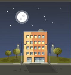 Apartment Building At Night And The Moon Urban