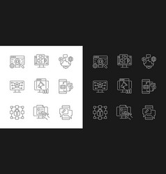 Digital Proficiency Linear Icons Set For Dark