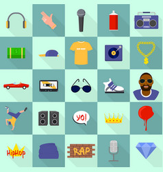 Hiphop Icons Set Flat Style