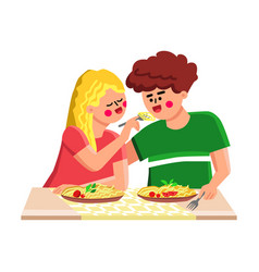 Pasta Meal Eating Boy And Girl Together