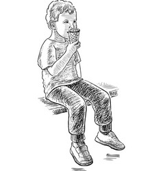 A Sketch Of Little Boy Eating Ice Cream