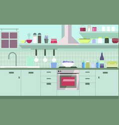 Flat Design Of Kitchen In Restaurant With Kitchen