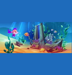 Ocean Underwater Boulder With Fish Background