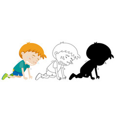 Boy Crying On Floor Position With Its Outline