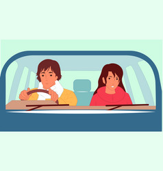 A Girl And Guy Are Driving In Car Around