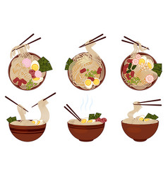 Ramen Icons Set Cartoon Samurai Spicy