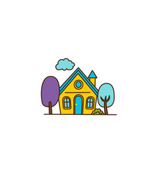 Small Cartoon House With Colorful Trees