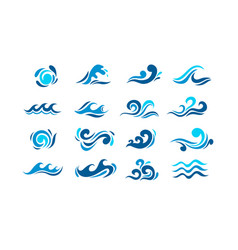 Big Set Of Stylized Ocean Waves Colored Set Sea