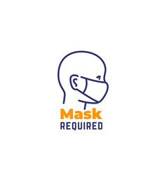 Mask Required Sign Line Icon On White