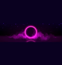 Pink Neon Light Glow Circle With Smoke Background