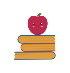 Stack Of Books With Red Apple In Kawaii Style