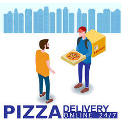 Courier With Pizza Box Shipping To Customer Man